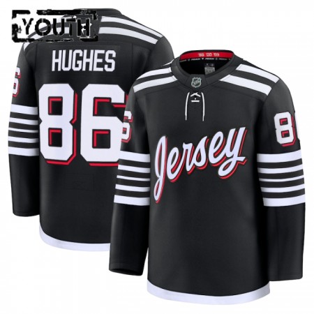 New Jersey Devils Dresy Fanatics Premium Jack Hughes 2024-25 Černá Třetí - Dětské New Jersey Devils Dresy Fanatics Premium Jack Hughes 2024-25 Černá Třetí - Dětské